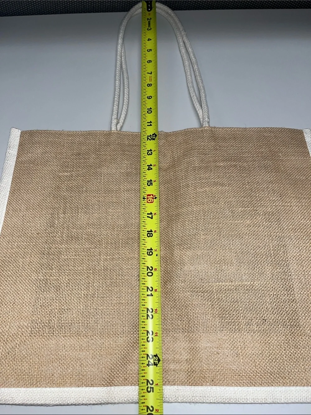 Source Unknown Natural Jute Tote with White Trim and 'Courageous' Script